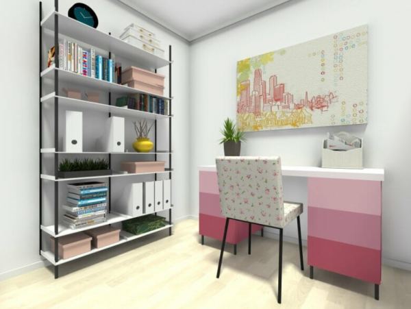 Meja belajar minimalis dengan aksen warna kontras